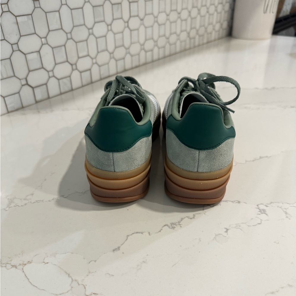 adidas Gazelle Sage Green with White Stripes and Gum Sole - Picture 2 of 6
